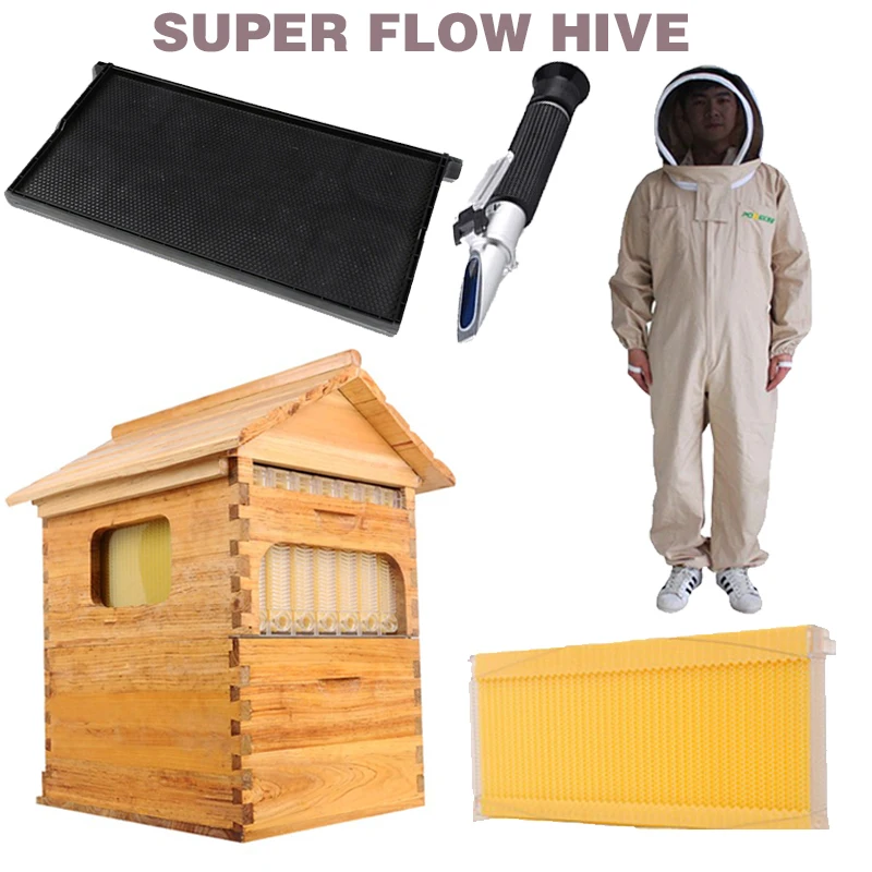 

Free ship smart automatic honey flow hive set for honey bee hive honeycomb 7 frames plastic honeycomb bee dress suit hive flow