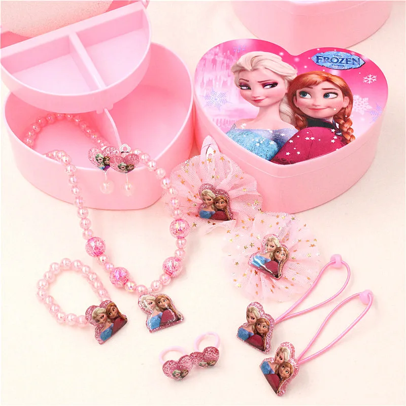 Дисней Игрушки для девочек детские игрушки для макияжа Минни Холодное сердце принцесса ожерелье набор кольцо серьги принцесса детская резинка набор подарок - Цвет: Фиолетовый