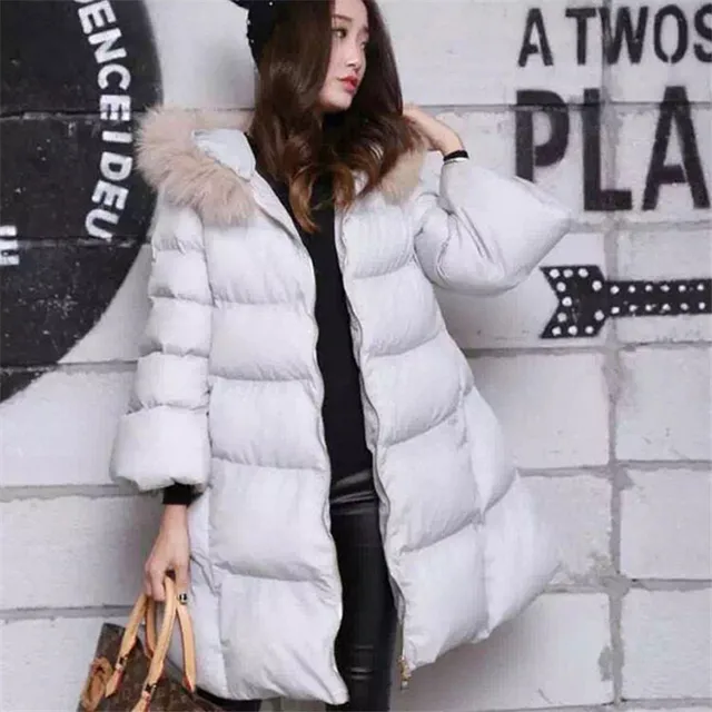Cheap Coat&Jacket winter women down fur collar hooded A-line loose thick padded cotton jacket Female warm large size parka TT158