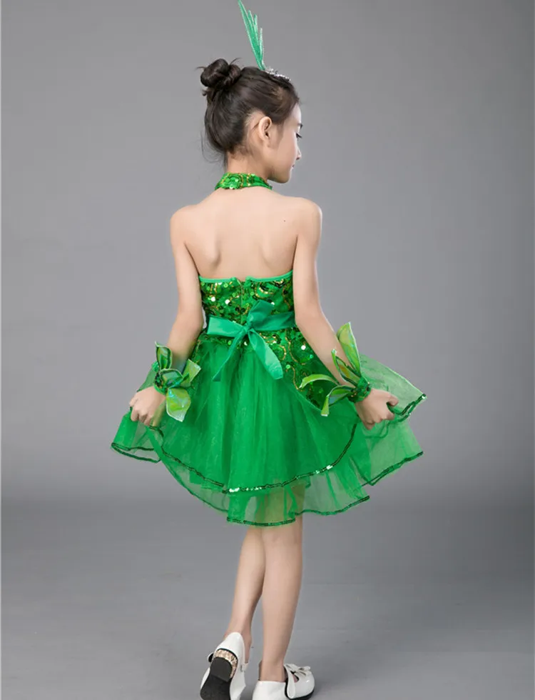 Зеленое балетное платье для девочек; детские костюмы для джазовых танцев для девочек; танцевальный костюм для девочек; танцевальная одежда для сцены