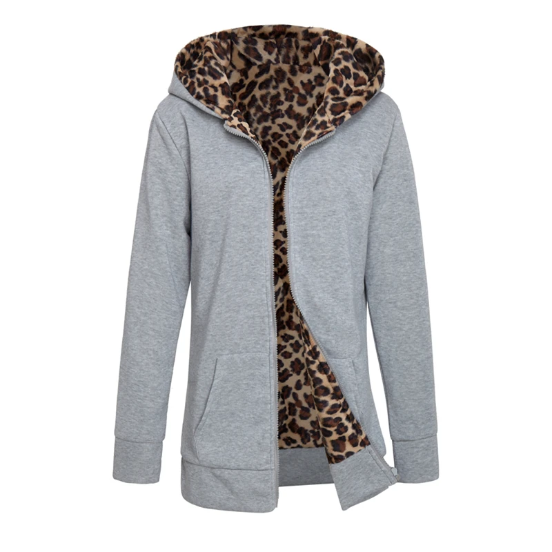

Russia Hot Leopard Women Hoodies Coat Autumn Winter New Plus Velvet Solid Color Zipper Casual Sweatshirt Oversized Hoodie M-3XL