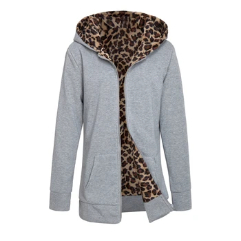 

Russia Hot Leopard Women Hoodies Coat Autumn Winter New Plus Velvet Solid Color Zipper Casual Sweatshirt Oversized Hoodie M-3XL