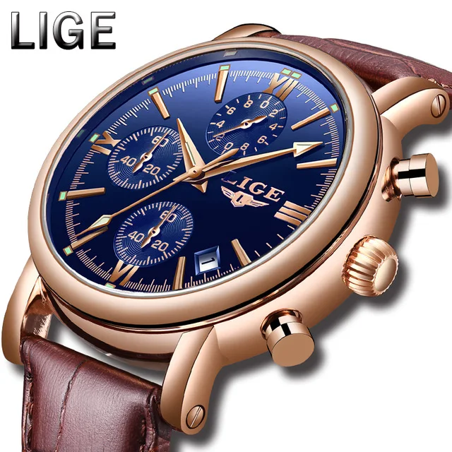 

Relogio Masculino LIGE New Multifunction Mens Watches Top Brand Quartz Watch Men Fashion Leather Military Waterproof Sport Clock