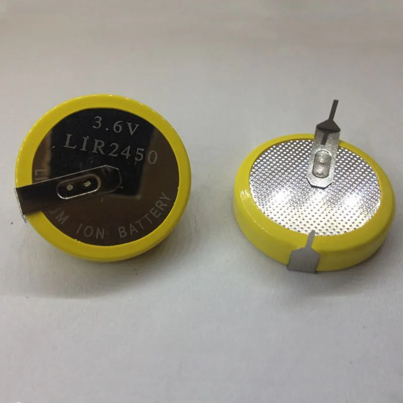 2PCS/LOT LIR2450 horizontal welding foot battery 3.6V rechargeable coin cell battery charging LIR2450 2450