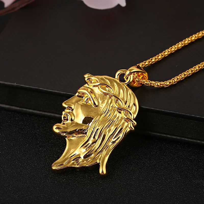

New Trendy Women Mens Titanium Steel God Jesus Head Necklaces Golden Pendants Bling Charm Chains Hip Hop Jewelry Gifts Wholesale