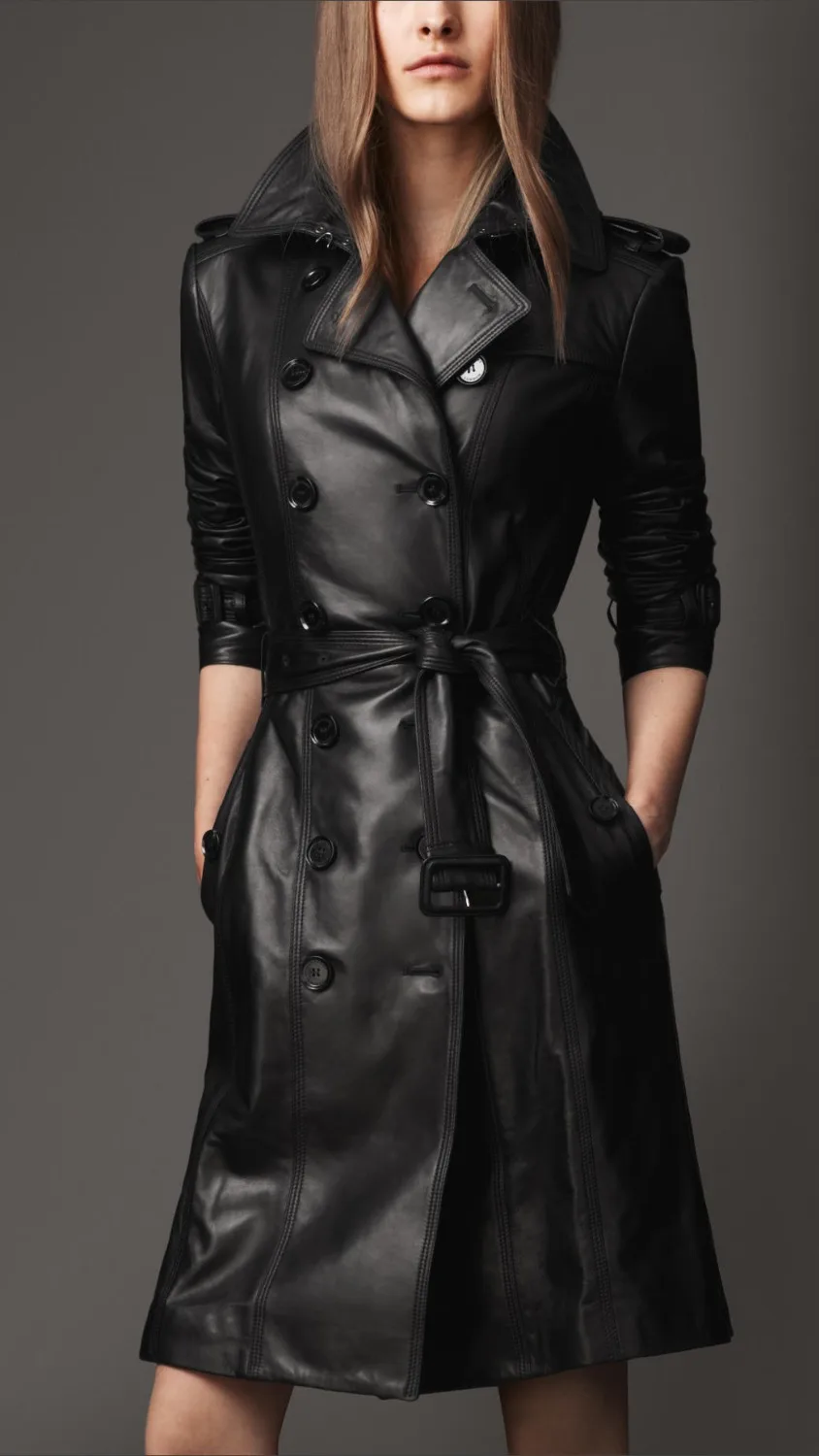 Европейский женский приталенная кожаная куртка PU кожаное пальто X-long Тренч XXXL плюс размер jaqueta couro кожаное пальто XQ076