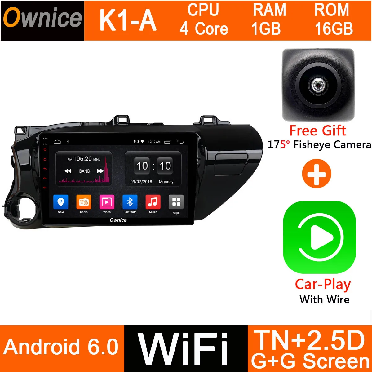 10," ips 8 ядерный 4 Гб ram+ 32 Гб rom Android 9,0 автомобильный dvd-плеер gps радио для Toyota Hilux DSP CarPlay мультимедиа - Цвет: K1-A-CarPlay