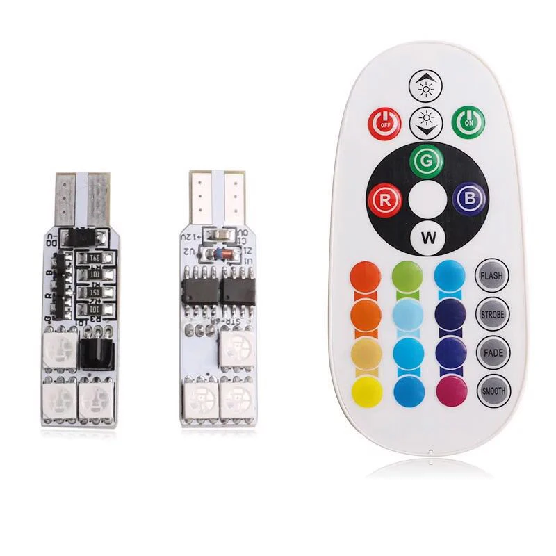 

1SET RGB T10 W5W Led W5W 5050 6 SMD Car Dome Reading Light Auto Interior Wedge Light Strobe Flash 16 Colors With Remote Controll