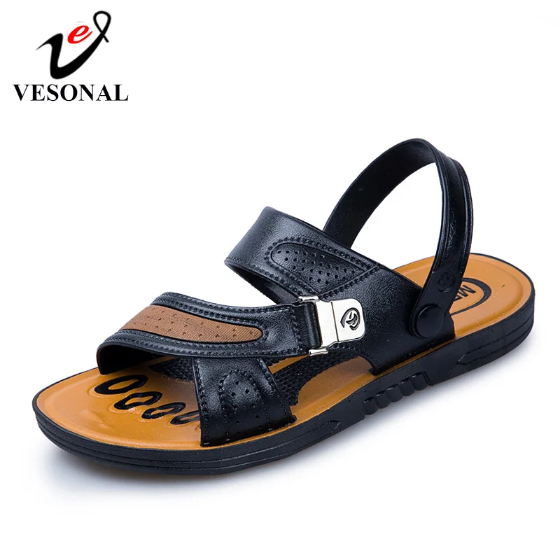 

VESONAL 2019 Summer New PU Leather Shoes Men Sandals For Male Casual Classic Mature Walking Beach Sandalias Sandal 168