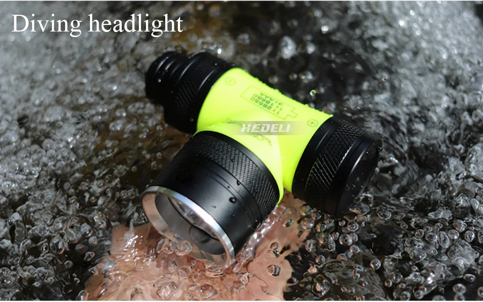 Светодиодный головной светильник для дайвинга, светильник-вспышка, УФ фиолетовый желтый велосипедный светильник, перезаряжаемый подводный головной светильник, перезаряжаемый аккумулятор 26650