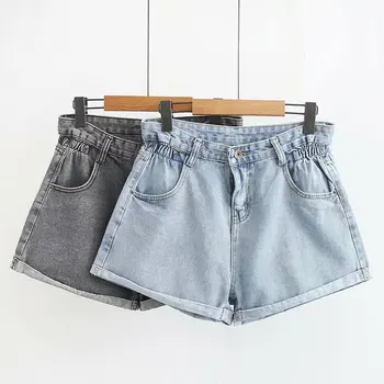 

Plus Size Casual 2019 summer wear Women Clothing Fashion Loose high-waisted Cuffs denim shorts T55-7092
