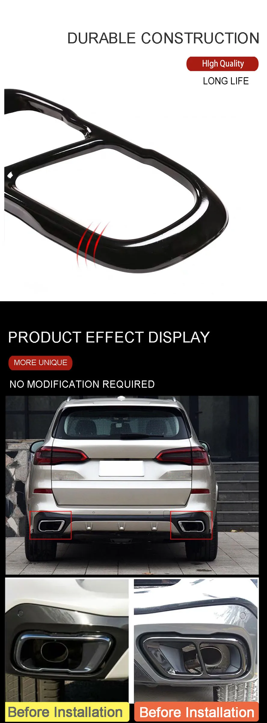 Wooeight 2Pcs Stainless Steel Tail Bright BlackThroat Exhaust Pipe Cover Trim Decor Decoration Frame Fit For BMW X5 2019 (8)