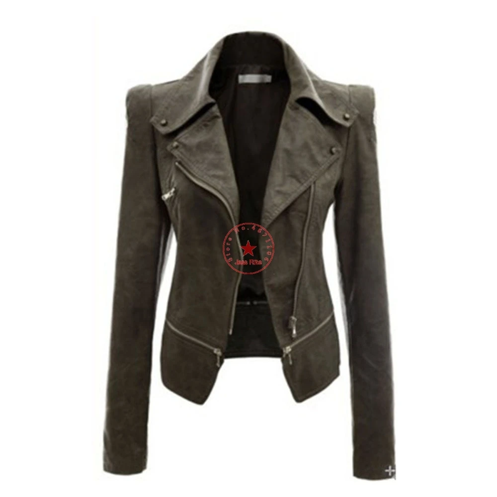 

Gothic style women's motorcycle leather jacket Slim fashion coat zipper motorcycle windproof soft PU leather short warm top