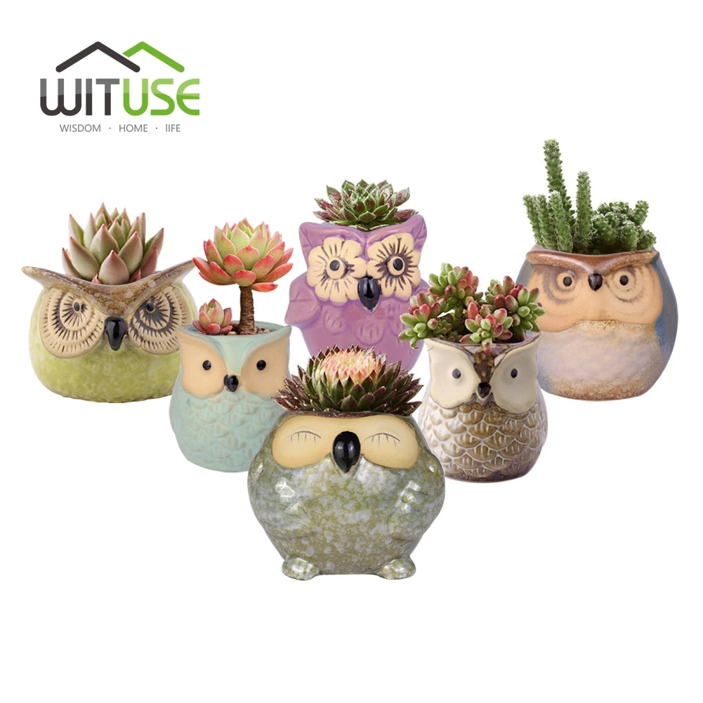 665 39 De Réductionwituse Hibou Pot De Fleur En Céramique émaillée Plantes Pots Décoratif Dessin Animé Argile Jardin Pot Pour Balcons Petites