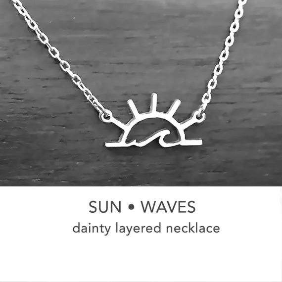 

Sea Ocean Water Wave Sun Sunshine Necklace Geometric Sunrise Sunset Sundown Landscape Necklaces for Outdoor Beach Surfing Lover