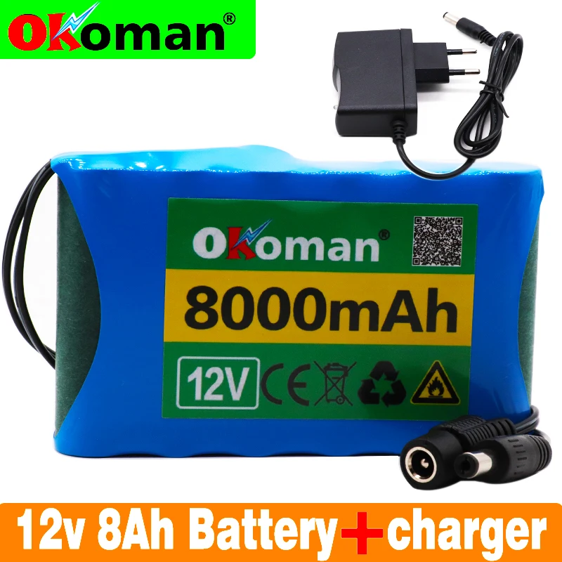 

8Ah Portable Super 18650 Rechargeable Lithium Ion battery pack capacity DC 12V 8000mAh CCTV Cam Monitor + 12.6V EU US charger