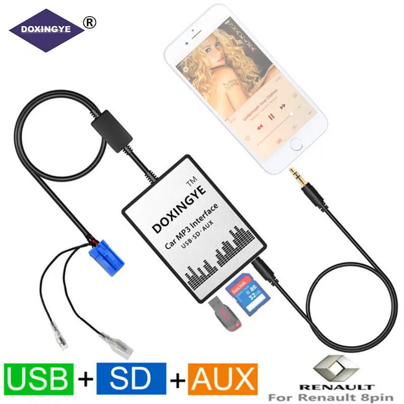 DOXINGYE,USB SD AUX Car MP3 Music Radio Digital CD Changer Adapte For Renault 8pin Clio Avantime Master Modus Dayton Interface