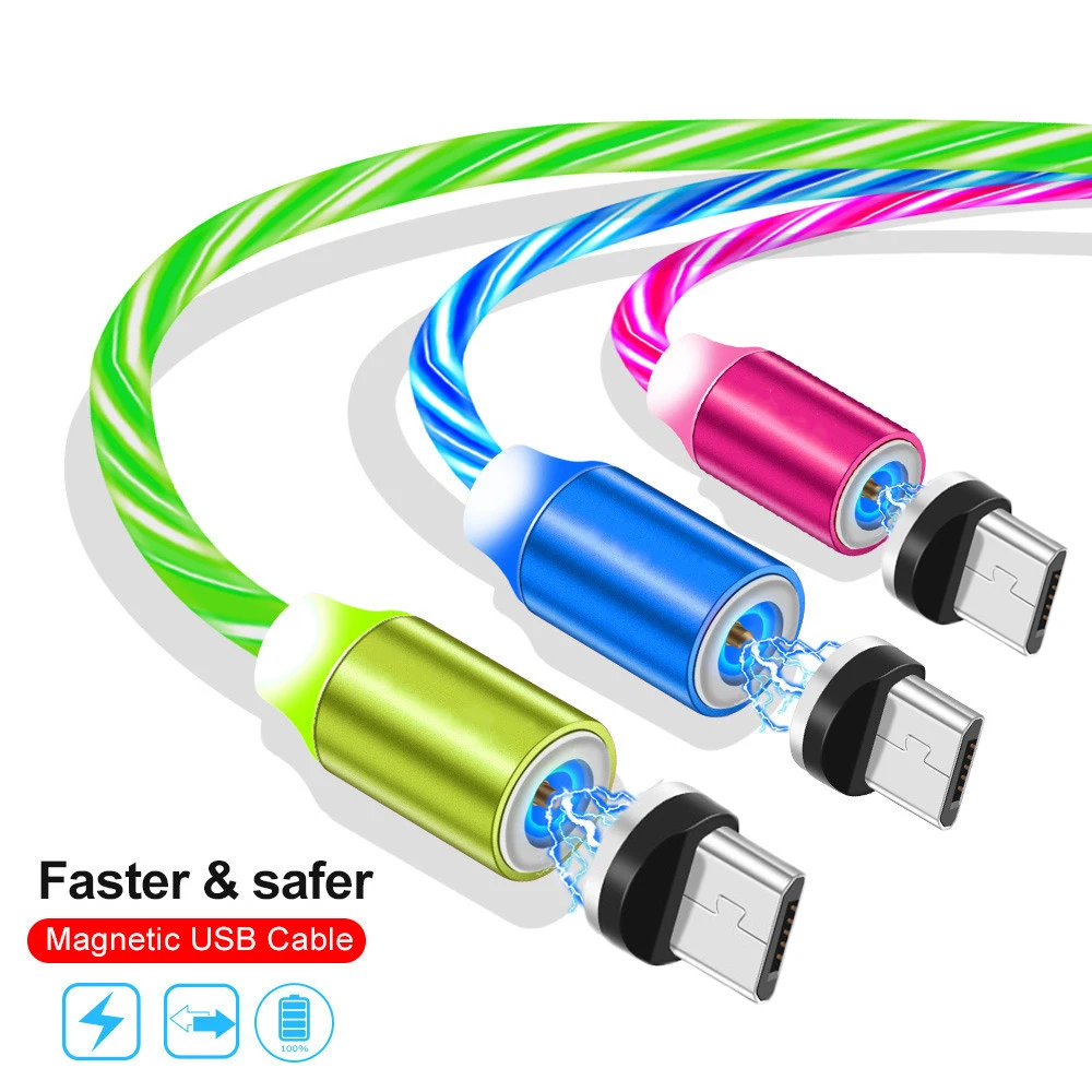1M Magnetic LED Glow Flowing Data Micro USB Charger Cable For all Connector Phone Android Samsung Nokia Charging | Мобильные