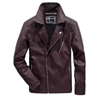 

2017 high - end autumn and winter men 's leather jacket motorcycle collar solid color PU leather men' s jacket windproof coat