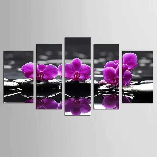 Bunga Bunga Bambu Batu 5 Pieces Karya Seni Kanvas Zen Seni ...