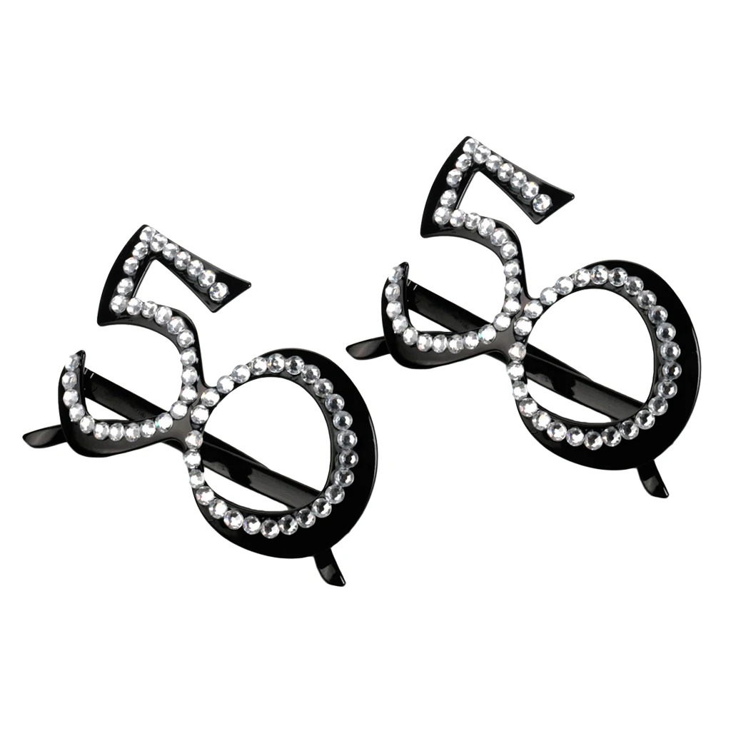 2 Pieces Retro Crystal Black Birthday Glasses Anniversary Wedding Party 50th Accessories Photo Props