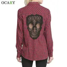 Skull Hollow Out Women Blouses Plaid Shirts Long Sleeve Blouse Spring Summer Blusas Mujer Haut Ete