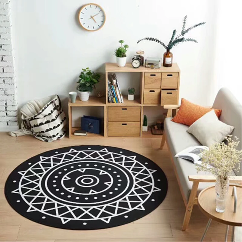 Multi Size Black and White Round Rug Geometric figure Carpets Washable Non-slip Foot Mat Living Room Bedroom Coffee Table | Дом и сад