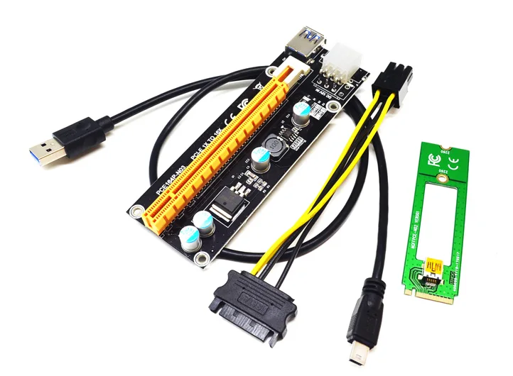 Новинка 1Х до 16Х M2 NGFF PCI-E PCI Express удлинитель Riser Card Adapter 60 см USB 3,0 кабель 6Pin кабель питания для майнинга биткоина