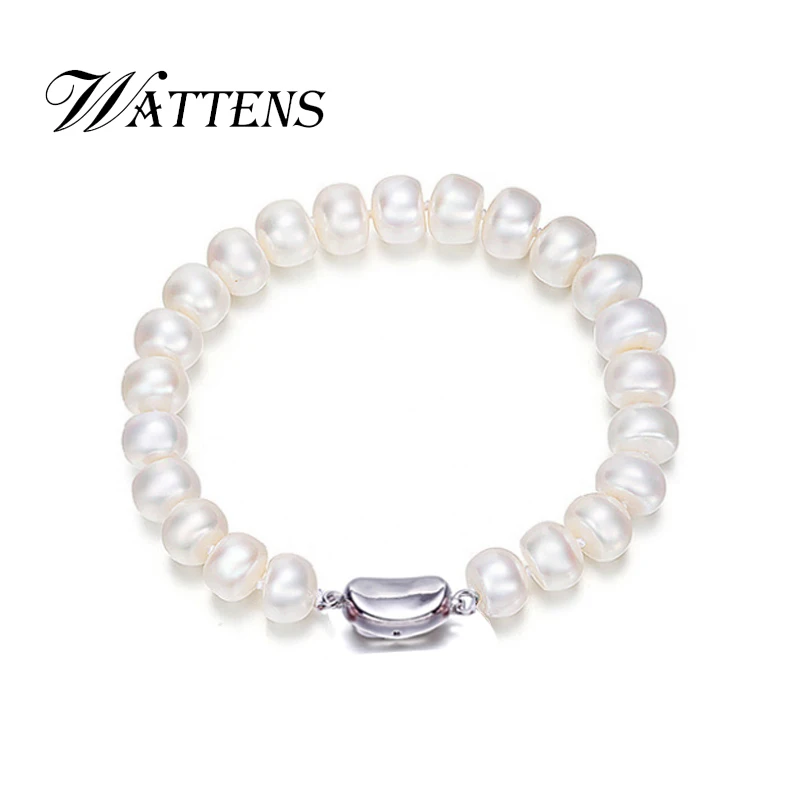 

WATTENS Accessories charms 925 sterling silver bracelet,Genuine natural pearls bracelets for women,Pearl jewelry for Love gift
