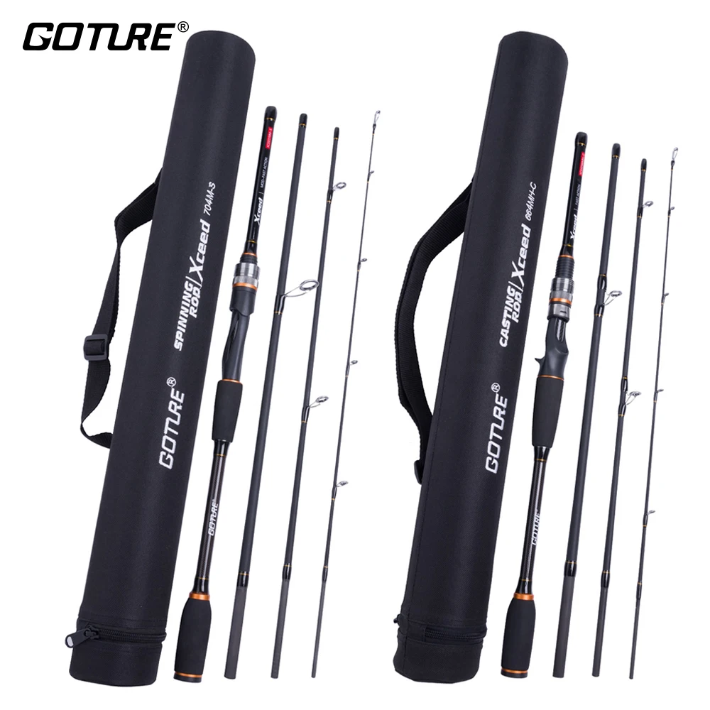 Goture Xceed caña de pescar de fibra de carbono MH/H de 1,98/2,1 m girando/Casting atraer varillas de 4 -Sección con bolsa portátil de pesca - 1