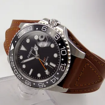 

40mm parnis Black Dial Sapphire Glass ceramic bezel gmt Luminous Marks date window Automatic Movement men's Watch