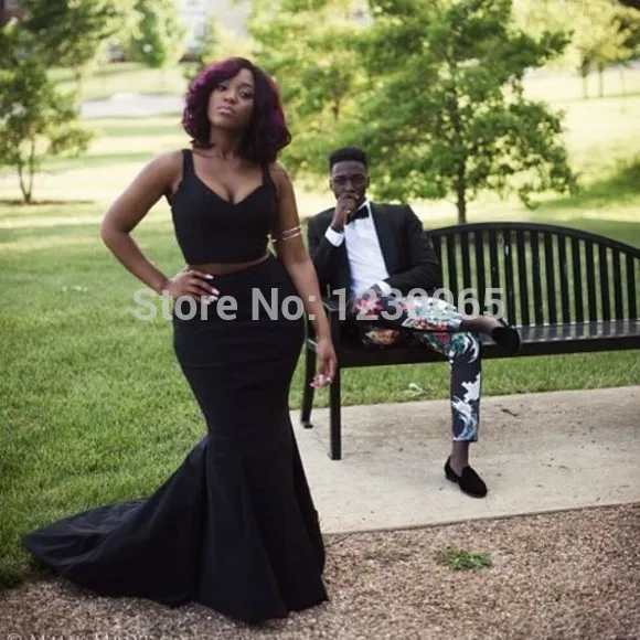 

New Sexy Long Elegant Custom Made Black Mermaid Evening gown 2 piece long Prom 2018 vestido de festa