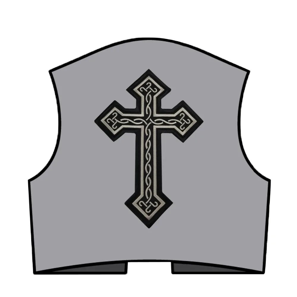 Cross Biker Vest Rider Motorcycle Embroidered Iron On Back of Jacket Patch Black twill fabric Free Shipping DIY Eco-Friendly(5)