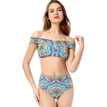 Женское танкини Стиль Высокая талия купальники леди сексуальный Печатный без косточек с поролоновыми вставками бюстгальтер пляжный купальник костюм s m l