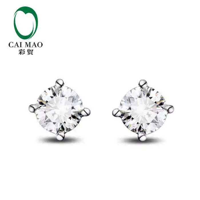 CaiMao 18KT/750 White Gold 0.50 ct Full Cut Diamond stud Earrings Jewelry Gemstone