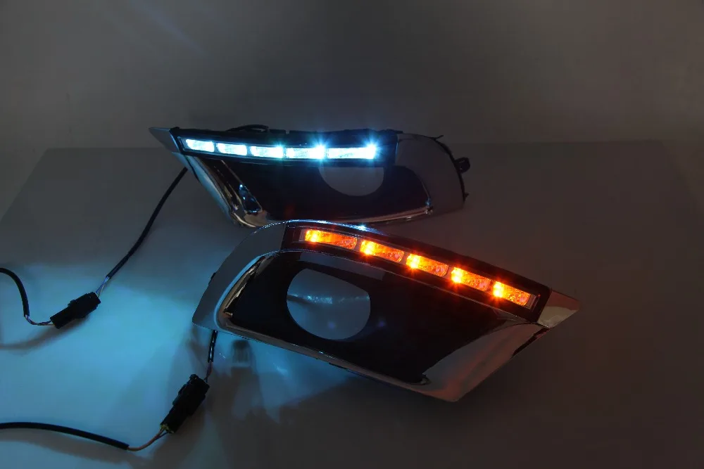 

eOsuns led drl daytime running light for Toyota Camry 2011 with moving yellow turn signals and blue night running light
