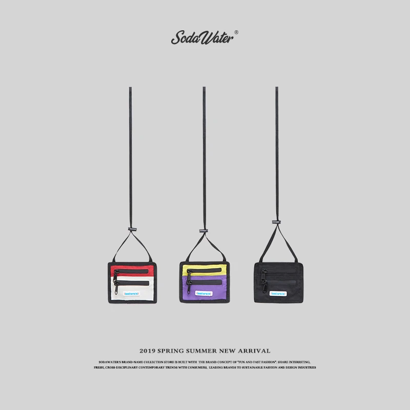 

SODA WATER MEN Japanese Style Casual Small Shoulder Chest Bag Color Block Couple Polyester Waist Bag Travel Money Bag 212AI2019