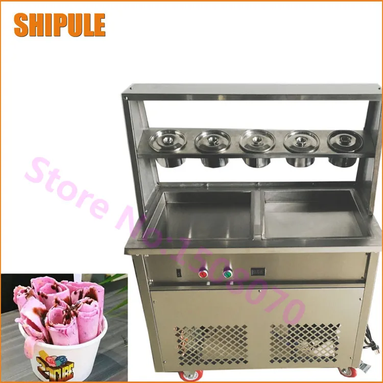Double square fry ice pan deep 2.5cm machine fried ice cream roll machine ice cream roll maker with 5 cooling buckets 2016 new double round pan fry ice cream roll machine 45cm 2800w luxurious intelligent double pan milk roller with r410a