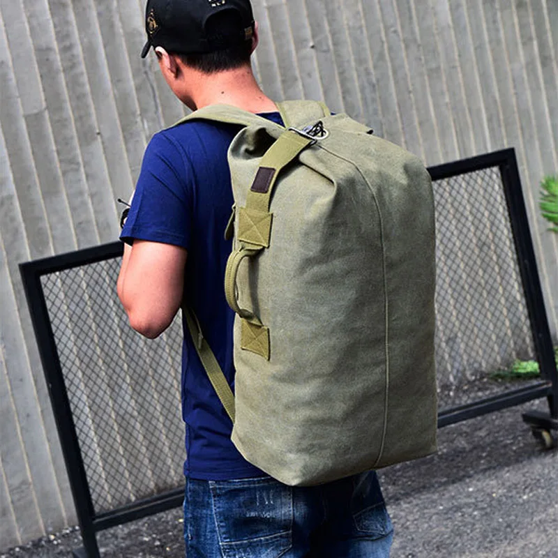 Billig Große Mann Reisetasche Bergsteigen Rucksack Männlichen Gepäck Leinwand Eimer Schulter Military Armee Taschen Für Jungen Männer Rucksäcke XA88C