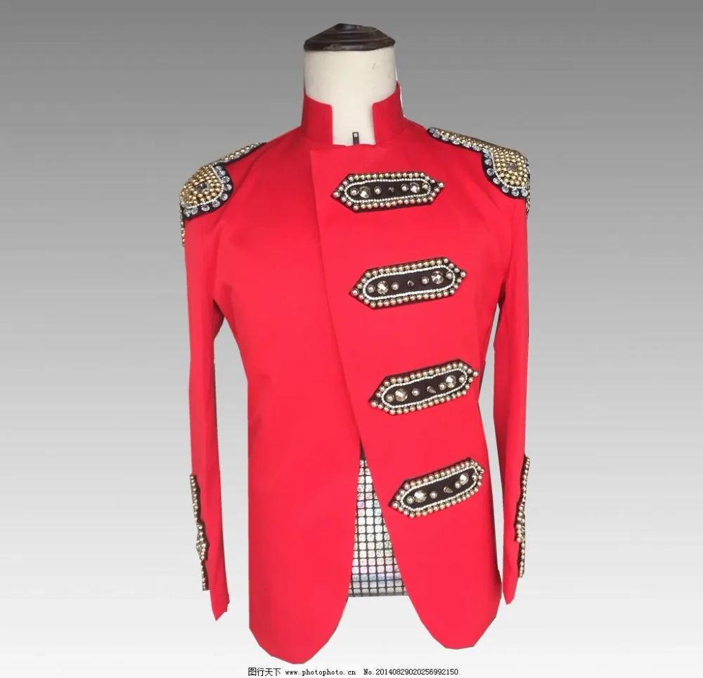 2018 Rhinestones Rivets Men's Jacket Individuality Slim Outfit Bar Host Men Singer