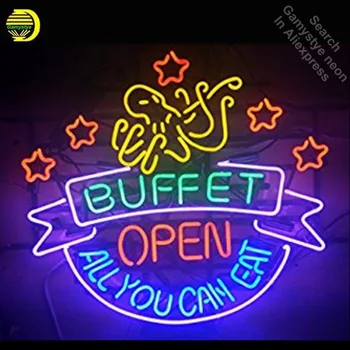 Buffet OPEN Neon Signs Handcrafted Neon Bulb Glass Tube Iconic Sign For Home Display Professional Bulbs Decorative Characteristi