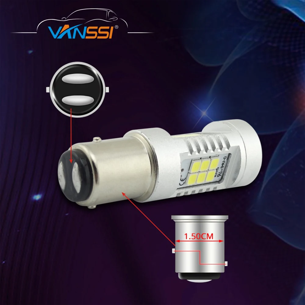 VANSSI 2 шт. 1157 BAY15D P21/5 Вт светодиодный фонарь для стоп сигнала стояночный лампа белый