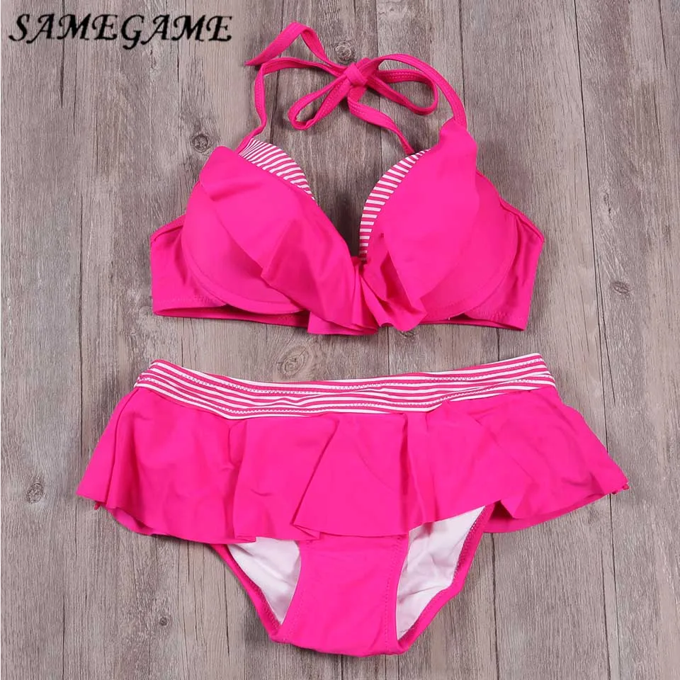 

SAMEGAME 2019 Female Bikini Set Biquini Sexy Swimsuit Backless Solid Summer Beach Bathing Suit Push Up Swimwear Bathing suit