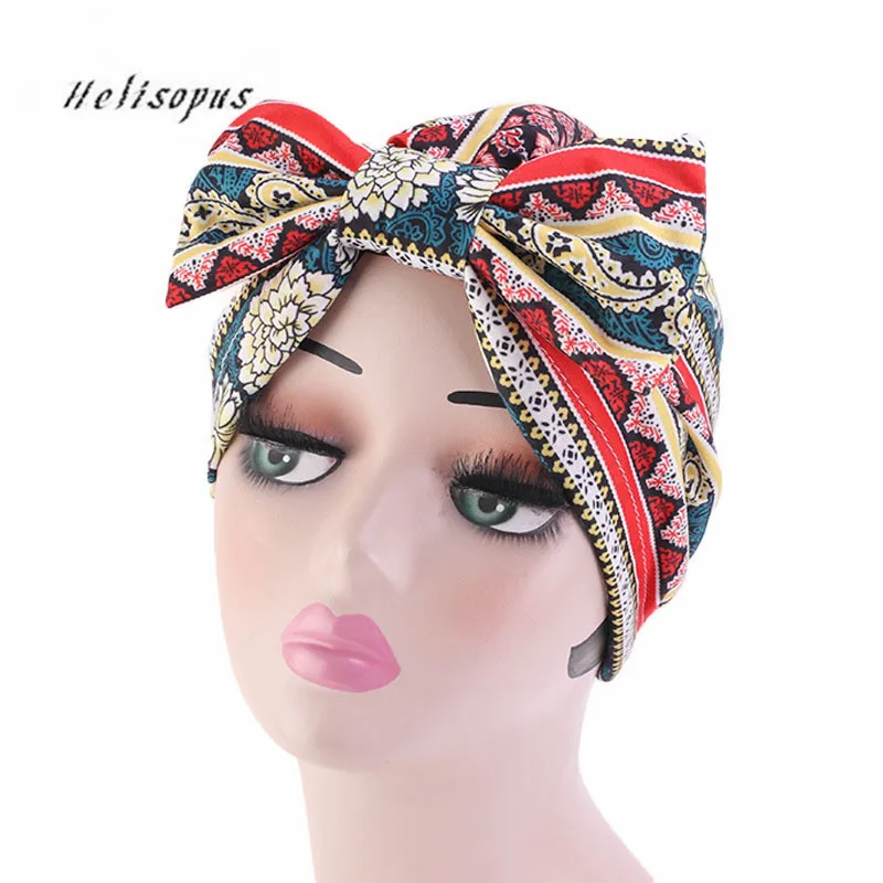 

Helisopus Women's Chemotherapy Cap Elastic Turban Hat Twisted Bow Knotted Beanies Fashion Hair Accessories for Women
