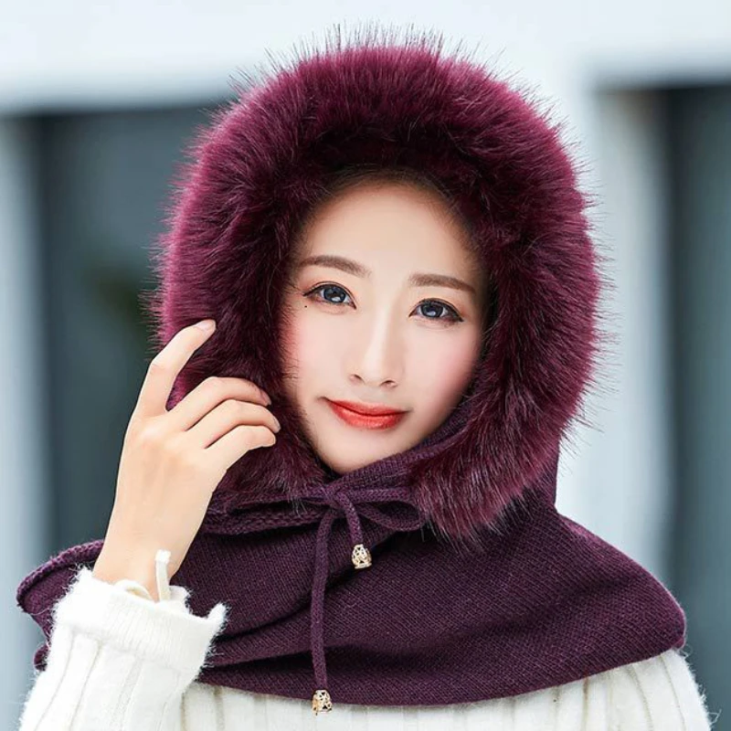 HT2128 Women Winter Knitted Hats Thick Warm Fur Hats for Women Ladies