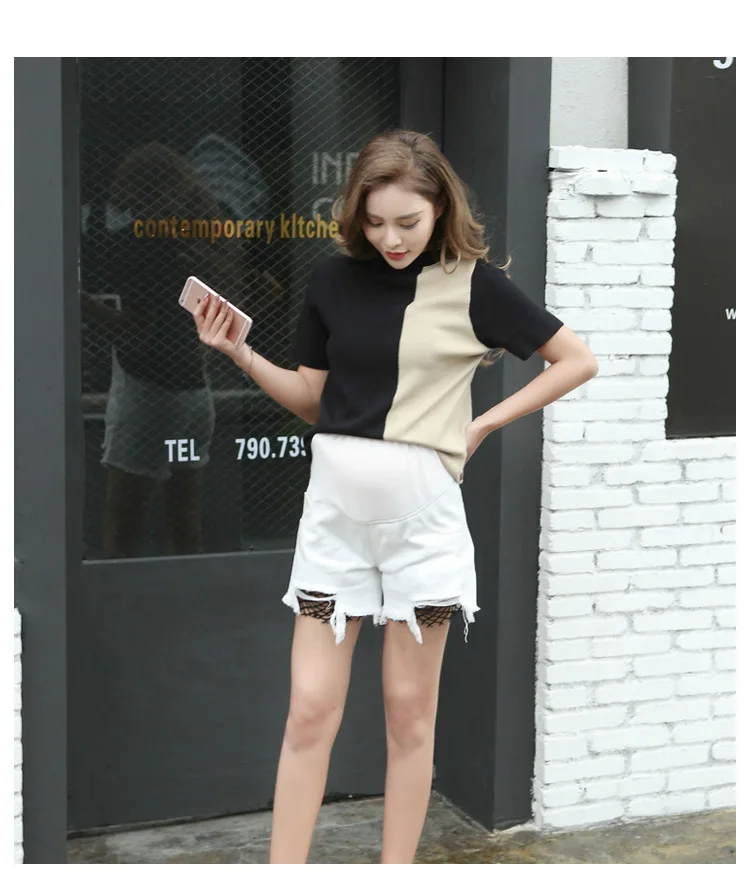 Летние шорты в Корейском стиле для беременных женщин, белые штаны для живота, строгие шорты с эластичной резинкой на талии для беременных