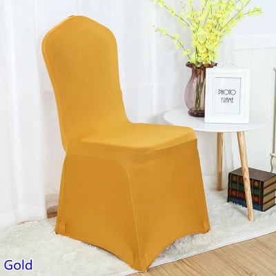 

Colour Gold spandex chair covers for wedding decoration lycra chair cover banquet chair cover wholesale flat front close