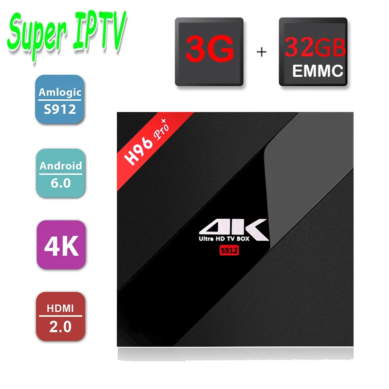 Prix pour Meilleur Italie Portugal Turc IPTV SuperIPTV + H96 Pro + Android 6.0 Smart Tv Box Amlogic S912 Octa core 3G/32G 2.4G/5.8G XBMC 17.0 Prix pour Meilleur Italie Portugal Turc IPTV SuperIPTV + H96 Pro + Android 6.0 Smart Tv Box Amlogic S912 Octa core 3G/32G 2.4G/5.8G XBMC 17.0