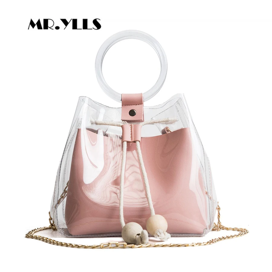 

Fashion Solid Chain Women Handbags Transparent Jelly Bags Women Bucket 2019 New Females Beach Bags Lady Lovely Totes Girl Bolsa