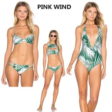 Ladys открытая спина с принтом зеленых листьев Цельный купальник сексуальный глубокий v-образный вырез тропический Монокини Купальники для женщин серфинг купальные костюмы